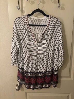Vintage America Boho Printed Peasant Top - 1X - Cottagecore, coastal cowgirl